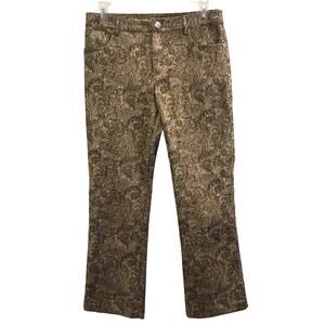 Alice + Olivia Gold Metallic Paisley Jacquard Pants Mid Rise Crop Pockets Size 6